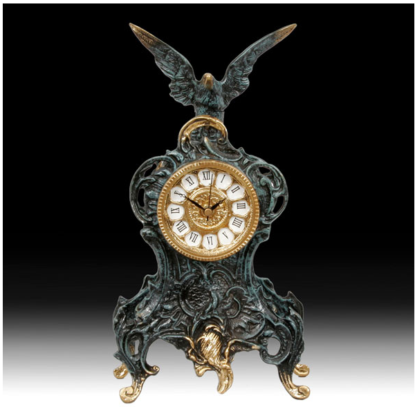 Часы каминные &quot;Орел&quot; h35см (бронза, синяя патина) Испания 