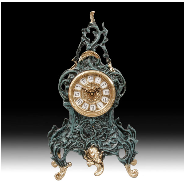 Часы каминные "Пламя" h35см (бронза, синяя патина) Испания 