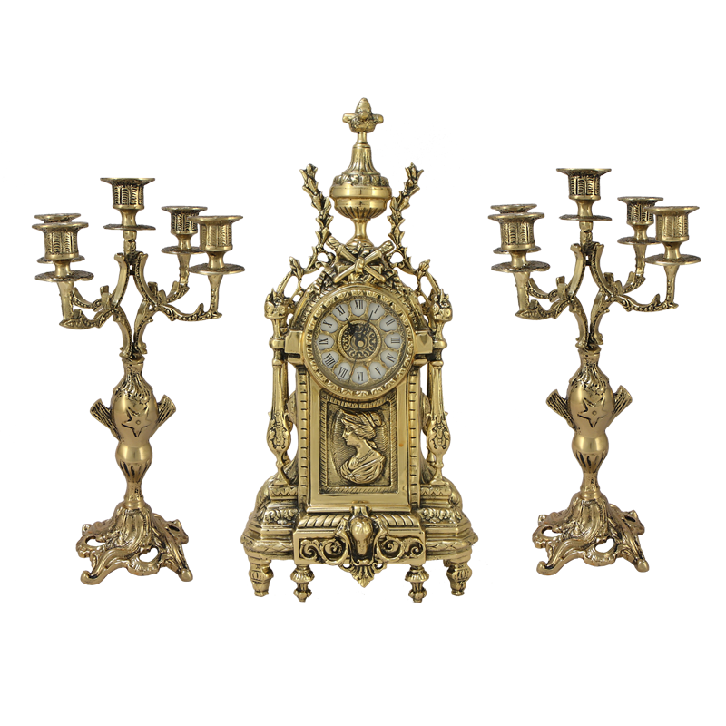 Часы каминные &quot;Виктория&quot; 44см с канделябрами 38см (бронза, золото) Португалия