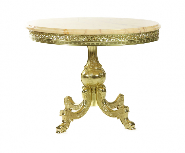 Столик интерьерный с розовым мрамором "Венеция" d63хh48см (латунь, золото) Италия