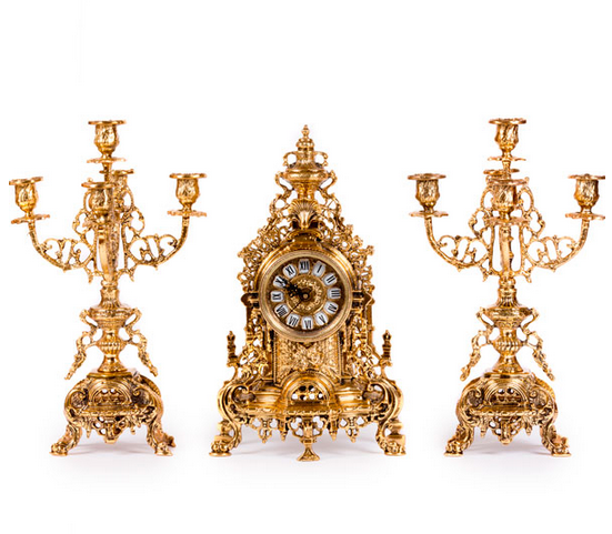 Набор часы каминные &quot;Возрождение&quot; 41см с двумя канделябрами на 5 свечей (бронза, золото) Испания