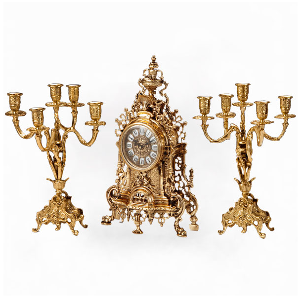 Набор часы каминные &quot;Возрождение&quot; с двумя канделябрами на 5 свечей (бронза, золото) Испания