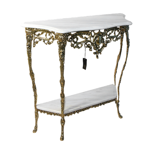 Консольный столик "Дорис" 80х86х30см с двумя мраморными столешницами (бронза, золото) Португалия