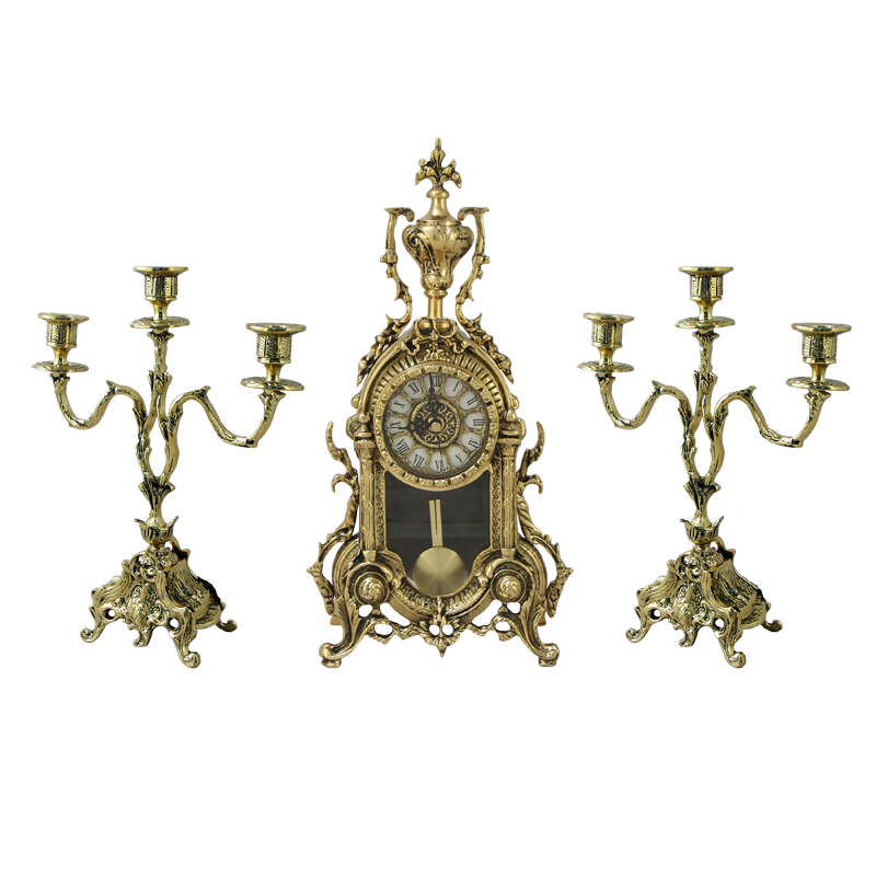 Каминные часы с маятником &quot;Инес&quot; 38см с канделябрами 31см (бронза, золото) Португалия