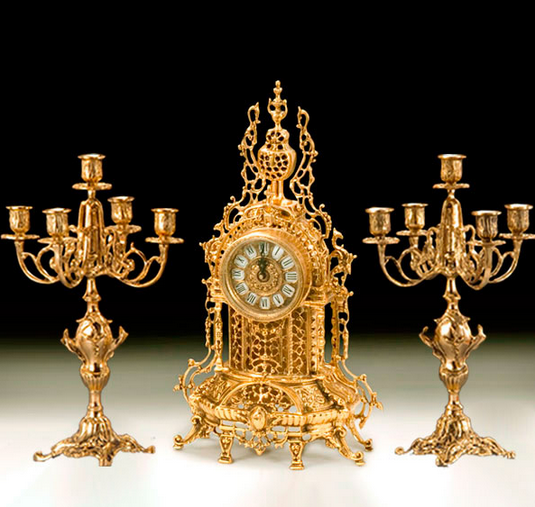 Часы каминные &quot;Собор&quot; 48см с канделябрами на 5 свечей 40см (бронза, золото) Испания