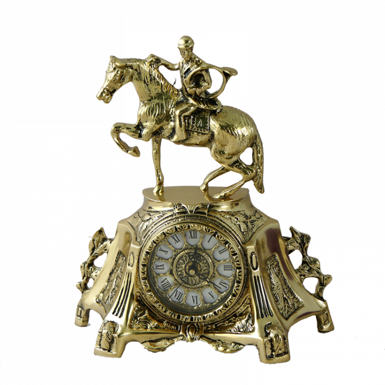 Часы каминные бронзовые "Королевский гонец" 30x26x10см (бронза, золото) Португалия 