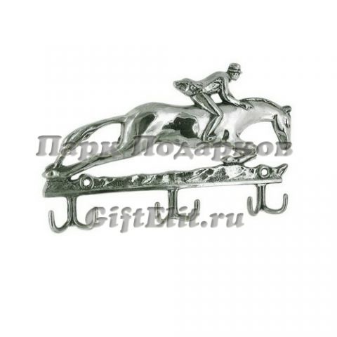 Вешалка настенная итальянская "Всадник на коне"  (серебро)
