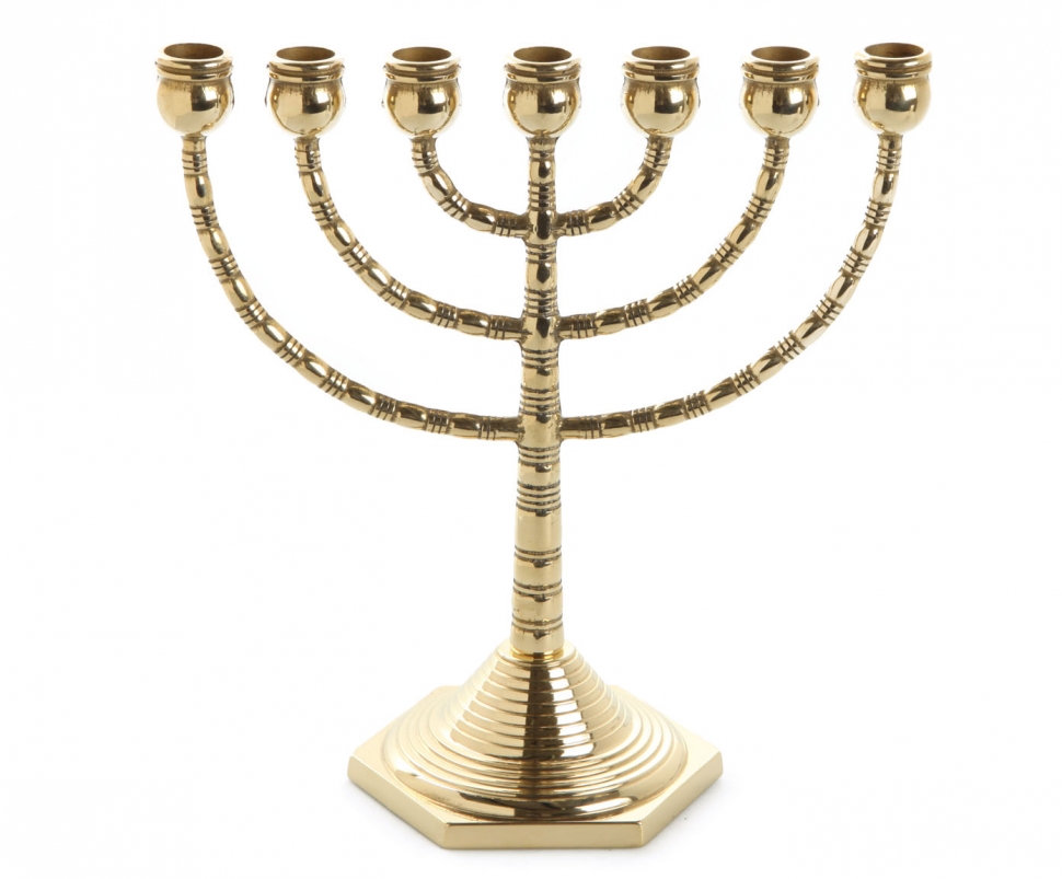 Подсвечник еврейский на 7 свечей &quot;Семисвечник Менора&quot; 25см (латунь, золото) Италия