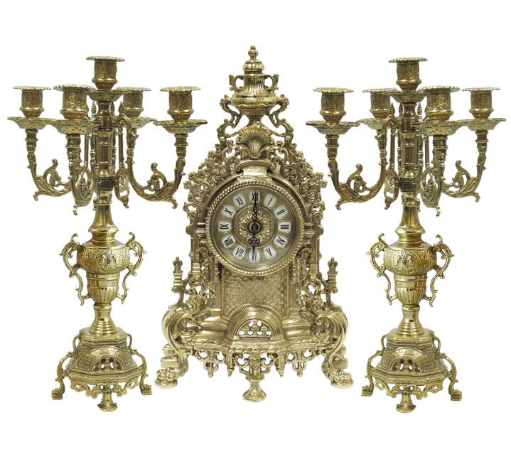 Набор Каминные часы &quot;Лигурия&quot; h41 с канделябрами h40 (латунь, золото) Италия​