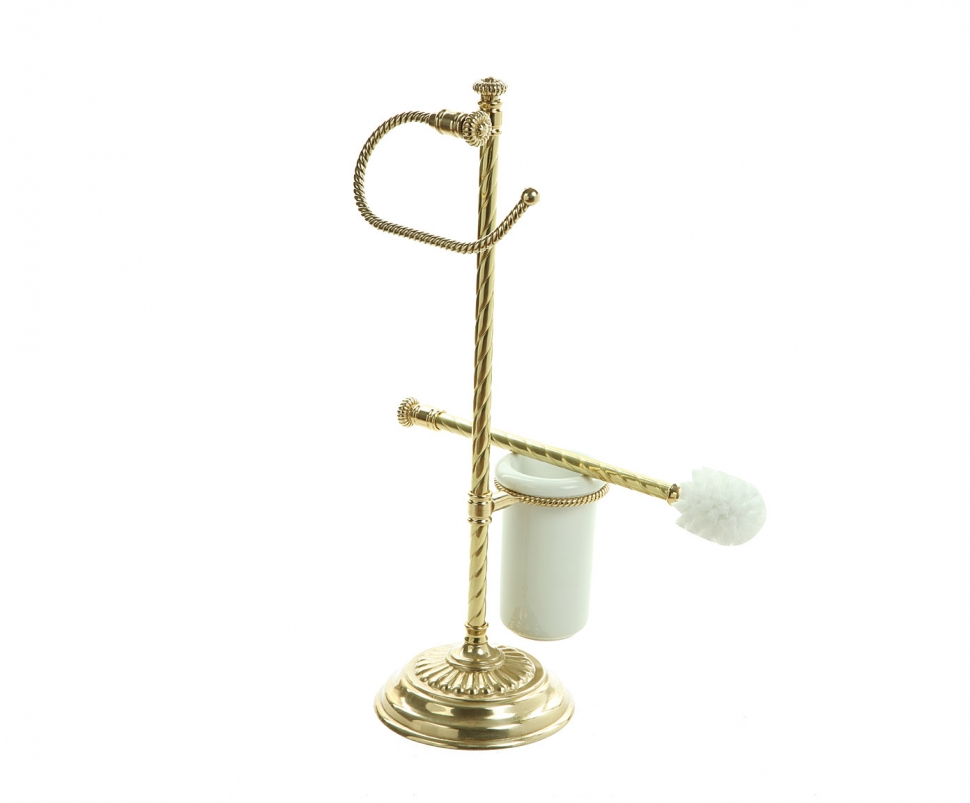 Ершик напольный с держателем для туалетной бумаги "ИМПЕРО" 54х18см (латунь,  золото) Италия