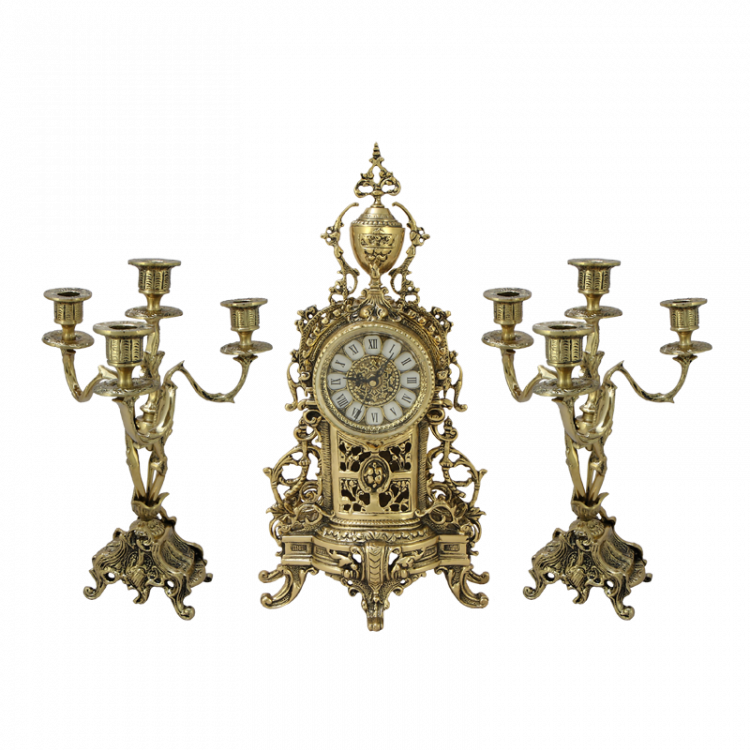 Часы каминные с канделябрами "Клод" (бронза, золото) Португалия  