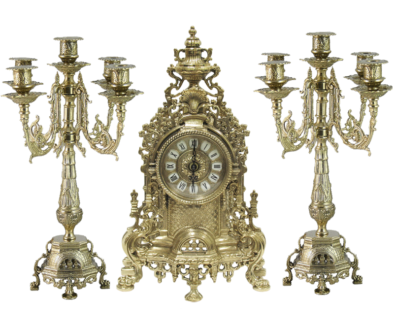 Набор Каминные часы &quot;Лигурия Люкс&quot; h41 с канделябрами h39 (латунь, золото) Италия​